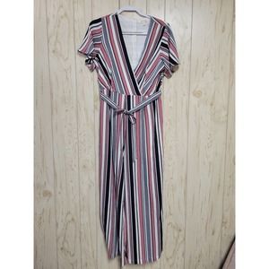 MONTEAU Stripe Faux Wrap top jumpsuit L